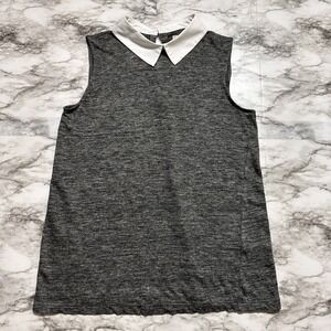 Madewell Women's Blouse Size S Gray/White Heather 100% Linen Sleeveless Collared